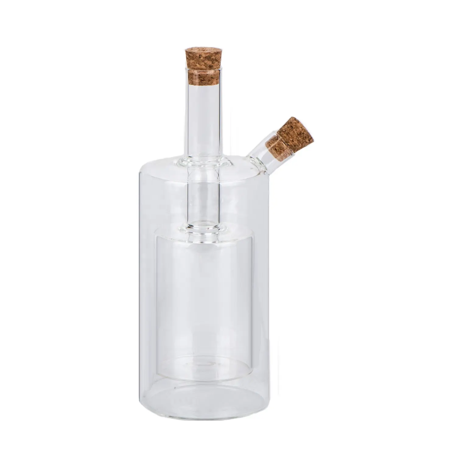 Double mouth 2 in 1 High Borosilicate Glass Oil and Vinegar Bottle with Cork Lid
