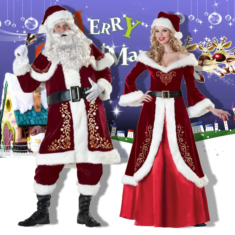 7 PCS SET uomini di Età delle Donne di Natale di Natale del costume di Santa COS vestiti di Natale Babbo Natale costume