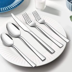 Cạnh vuông gương đánh bóng thép không gỉ Flatware Set tái sử dụng bạc dao kéo bao gồm nĩa dao Muỗng Bạc - Product Image 2