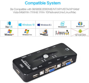 4-Port <strong>KVM</strong> <strong>Switch</strong> Box with USB VGA Cables Plug and Play PC Monitor Keyboard Mouse <strong>Switches</strong> for Computer in Stock