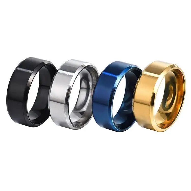 Moda moda 6 colori 316L anello in acciaio inox 8mm larghezza spazi vuoti popolari gioielli a buon mercato anello Full Size per gli uomini