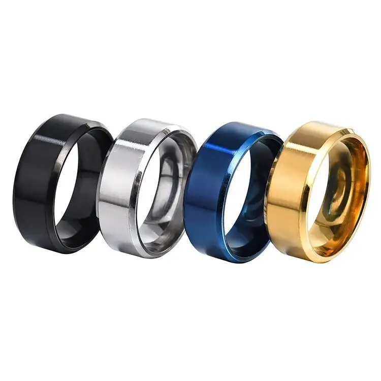 Mode Trendy 6 Kleuren 316l Roestvrij Staal Ring 8Mm Breedte Blanks Populaire Goedkope Sieraden Ring Full Size Voor Mannen