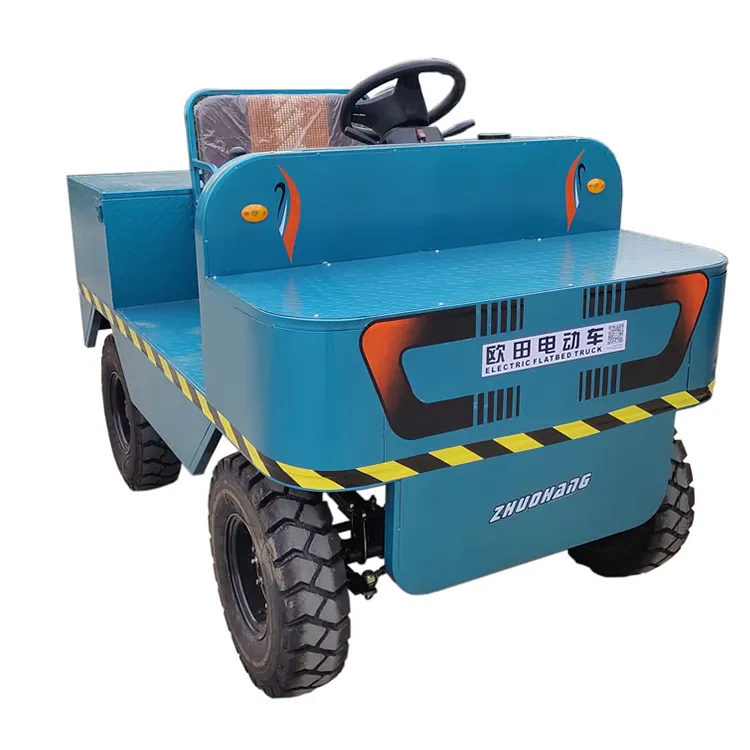 Uso personalizzato del magazzino agricolo grande trattore elettrico trainato rimorchio piatto per il trasporto bagagli in aeroporto