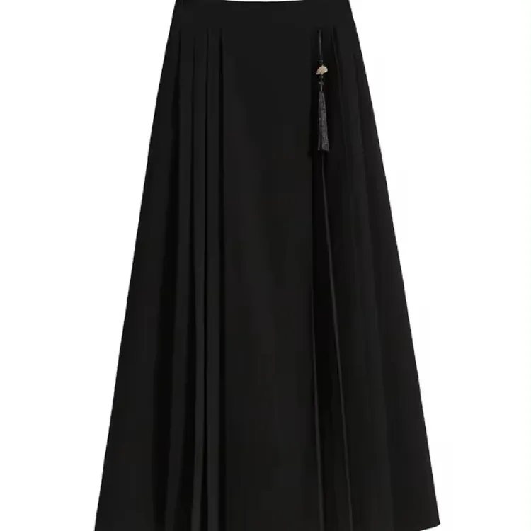 Falda plisada de talla grande de cintura alta para mujer en el vestido largo nueva grasa MM delgada estilo chino gran columpio falda de caballo