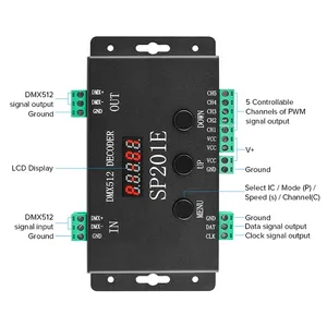 5-канальный DMX к SPI сигналу RGBIC светодиодный декодер контроллер WS2811 2813 SK6812 пикселей Светодиодная лента полноцветная SP201E DMX512 светодиодный декодер - Product Image 5