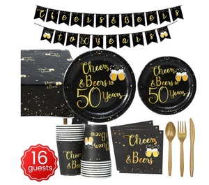 Black and <strong>Gold</strong> Party Disposable Tableware Kit <strong>Cheers</strong> &amp; Bless 30th Birthday Party Tableware Set Serves for 16 Guests - Product Image 3