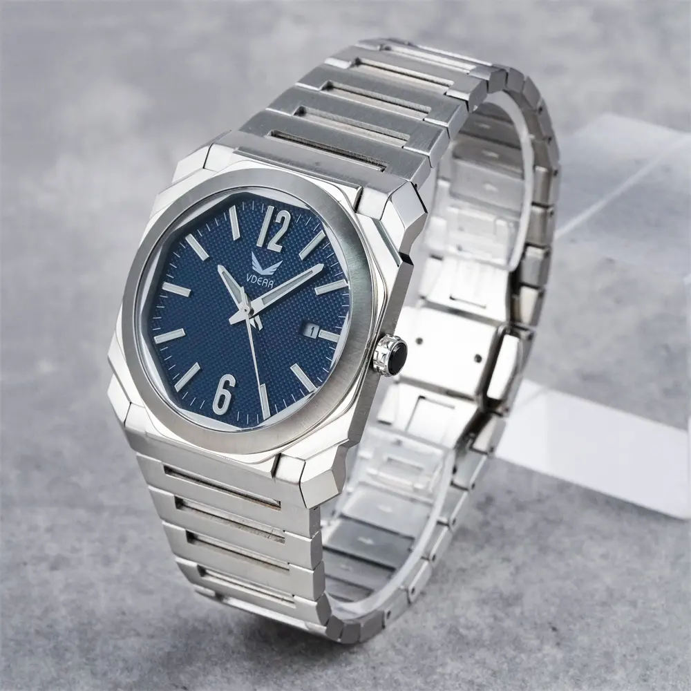 Relógio de pulso luxuoso luminoso Caes Business 38mm, calendário, data, resistente à água, quadrado, aço, quartzo, masculino