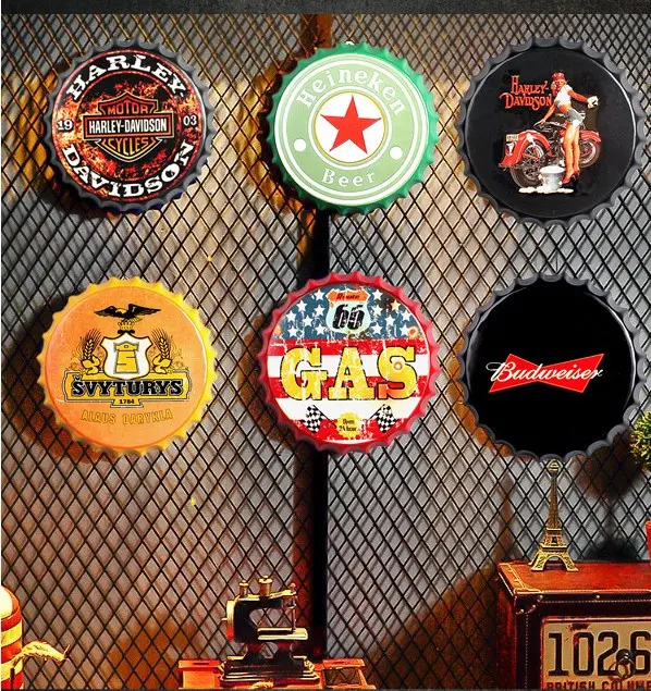 Venta al por mayor retro botella tapa signo metal bar hotel signo placas vintage diseño impreso metal cerveza estaño signo para Bar decoración del hogar