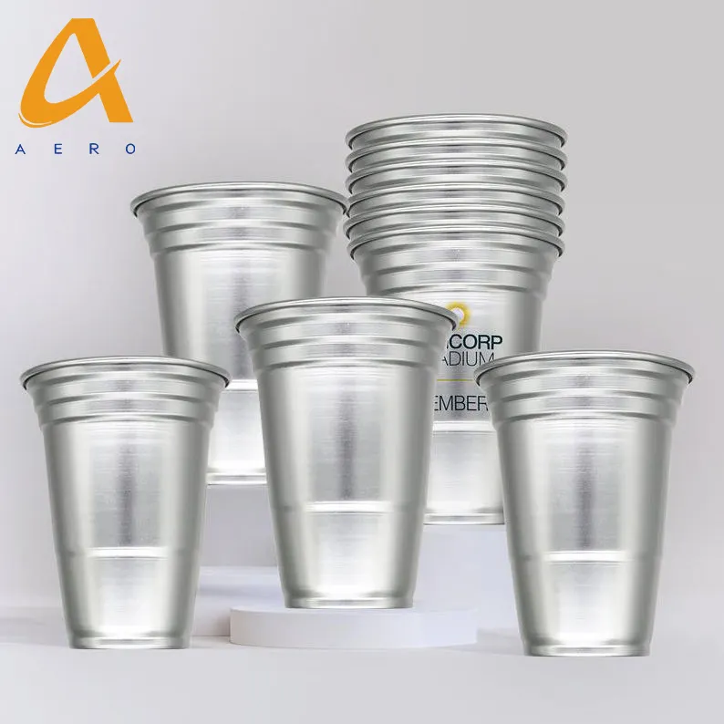 Gelas Minum Aluminium Sekali Pakai Promosi Gelas Pesta Berwarna Kustom Tumbler Logam Bir Dapat Digunakan Kembali Cangkir Aluminium