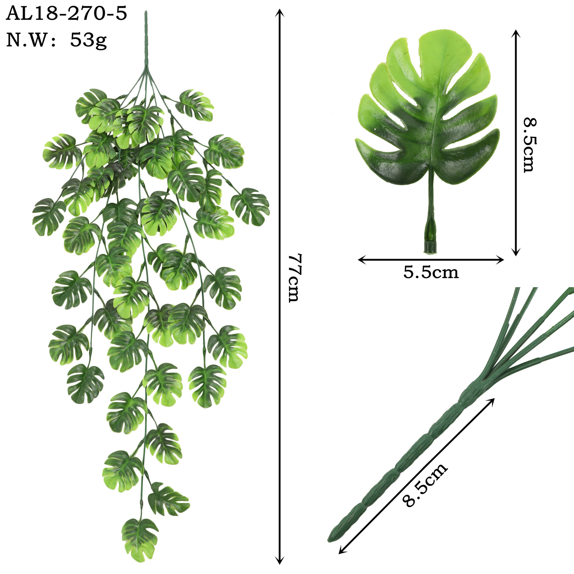 Vigne artificielle de feuilles de Monstera de 77 cm