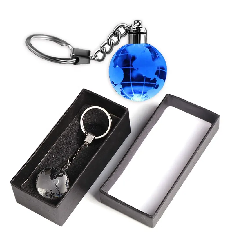 Hot Sale 30mm Crystal Led Light World Globe Earth Keychain Ball Key Chain