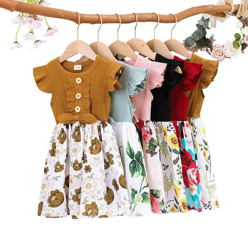 Robes pour enfants petits vêtements pétale de fleur fantaisie soirée dernière mode bébé fille fête enfants vente en gros