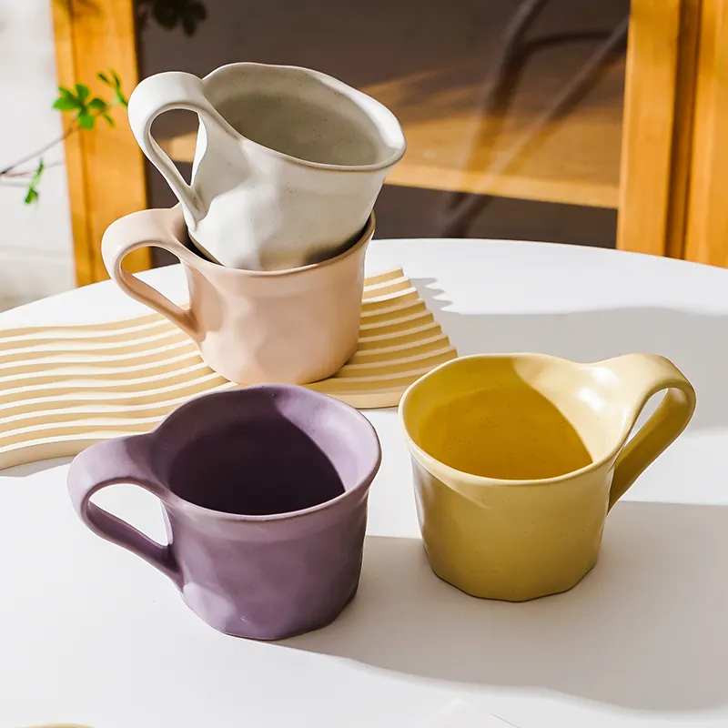 irregular matte green japanesseceramic colored matte coffee vintage style multicoloured tea cups ceramic french mug