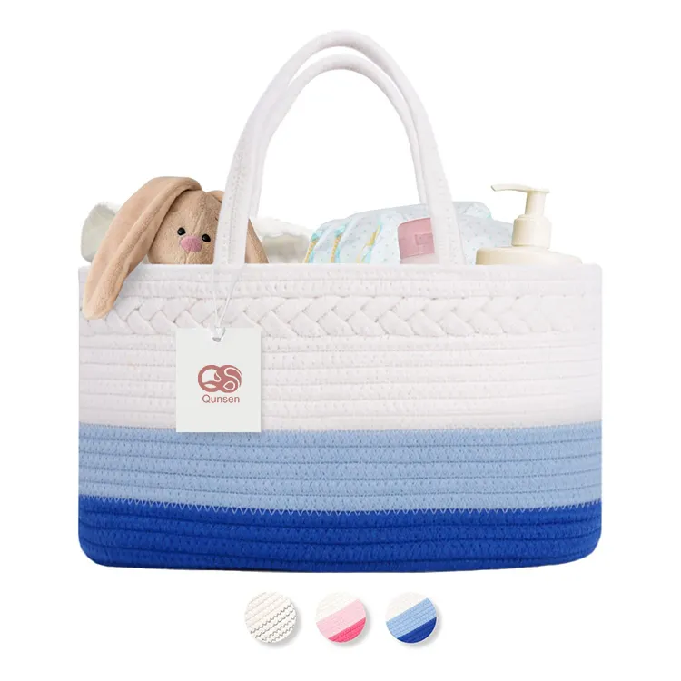 Precio portátil cuerda de algodón almacenamiento tejido cesta bolsa pañal Caddy bolsa con divisor para niños recién nacidos