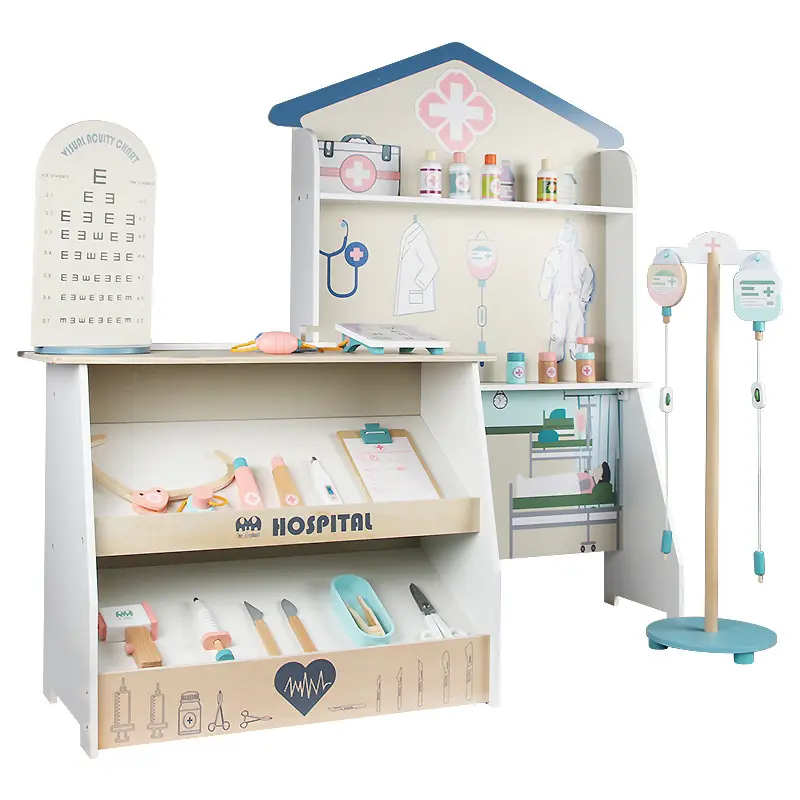 Caja de Medicina de simulación de Hospital de madera de nuevo diseño, casa de juegos para niños y niñas, juego de simulación de Doctor, juguetes educativos