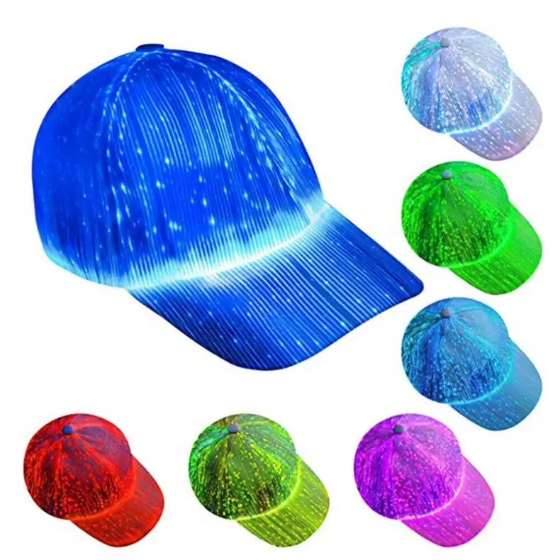 YYPD LED Sombreros Gorras de béisbol 7 colores Glow Hat Unisex DJ Light Rave Sombreros de fibra óptica