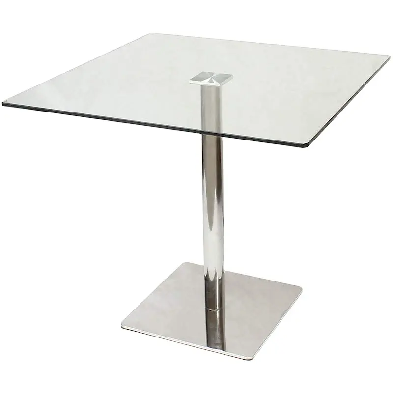 Tavolo da pranzo moderno quadrato con Base in metallo con piano in vetro trasparente