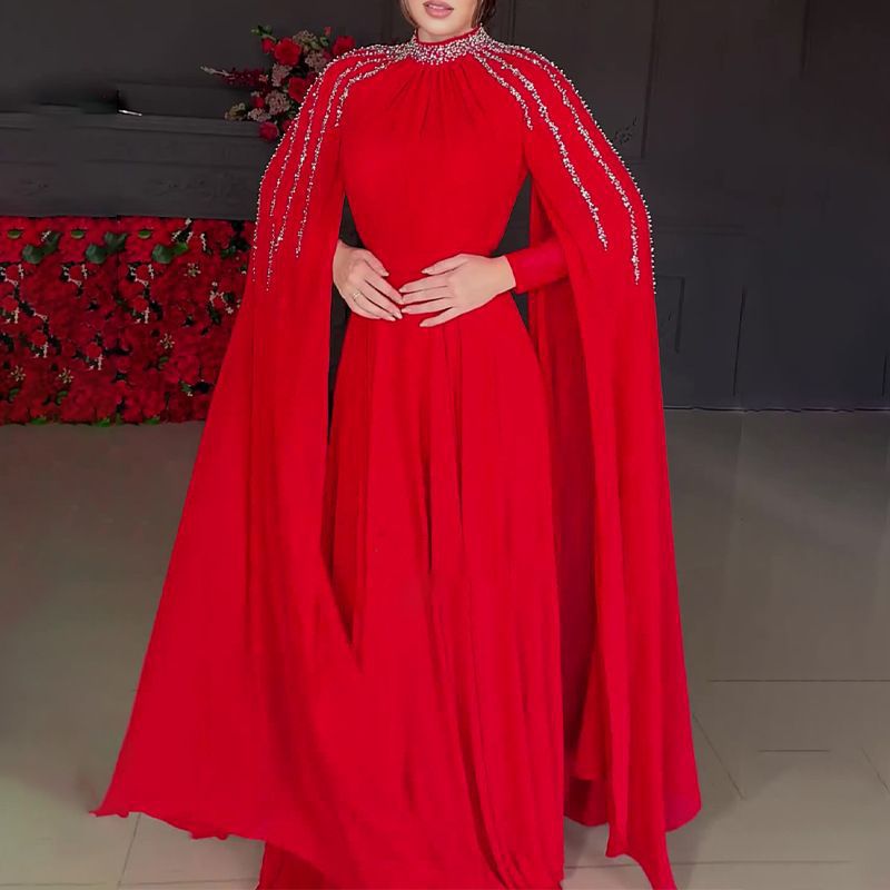 Red Middle Eastern beaded long dress evening gown