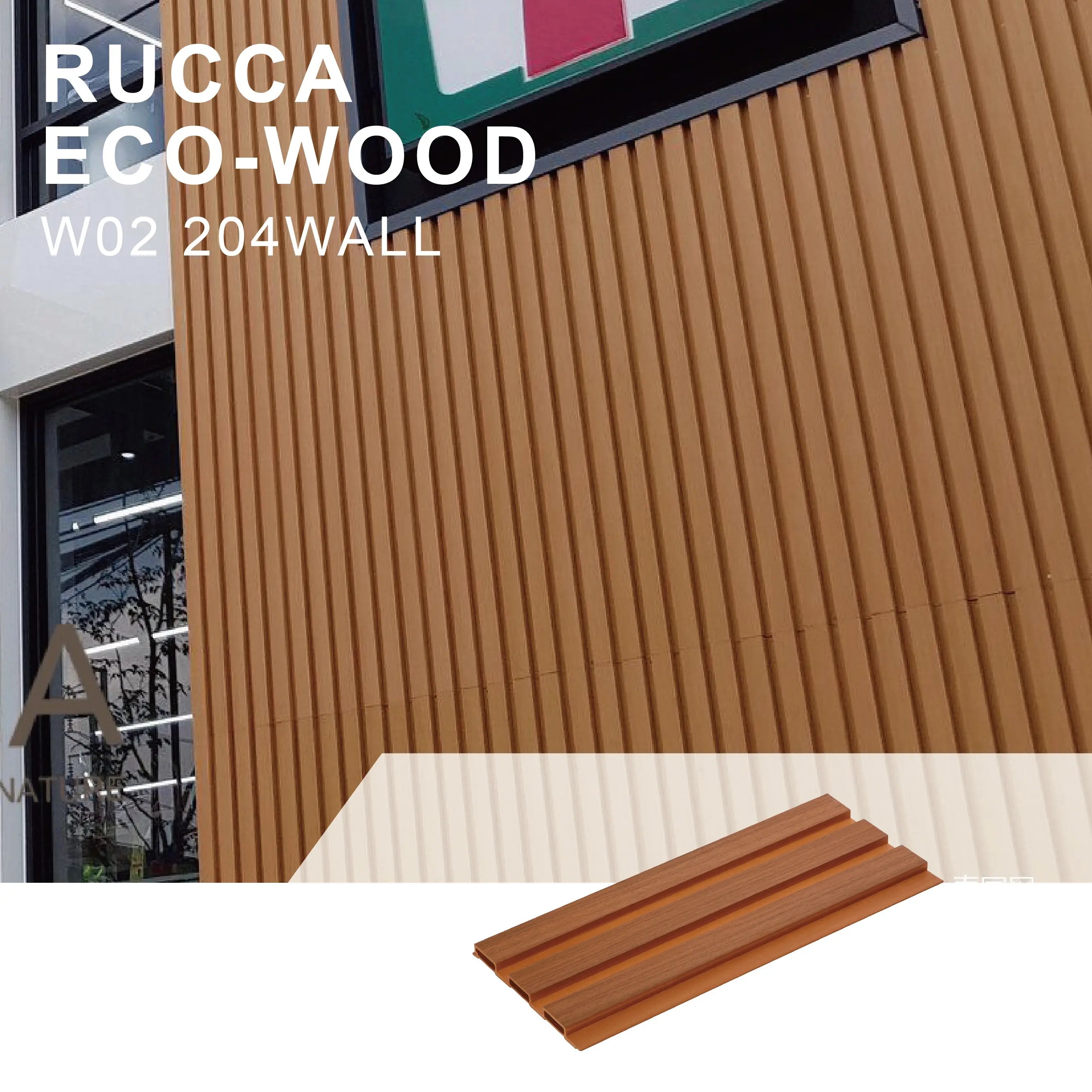 Rucca painel de revestimento impermeável e anticorrosivo, painel de revestimento de parede para interior, madeira e pvc, composto de plástico, wpc/204*16mm