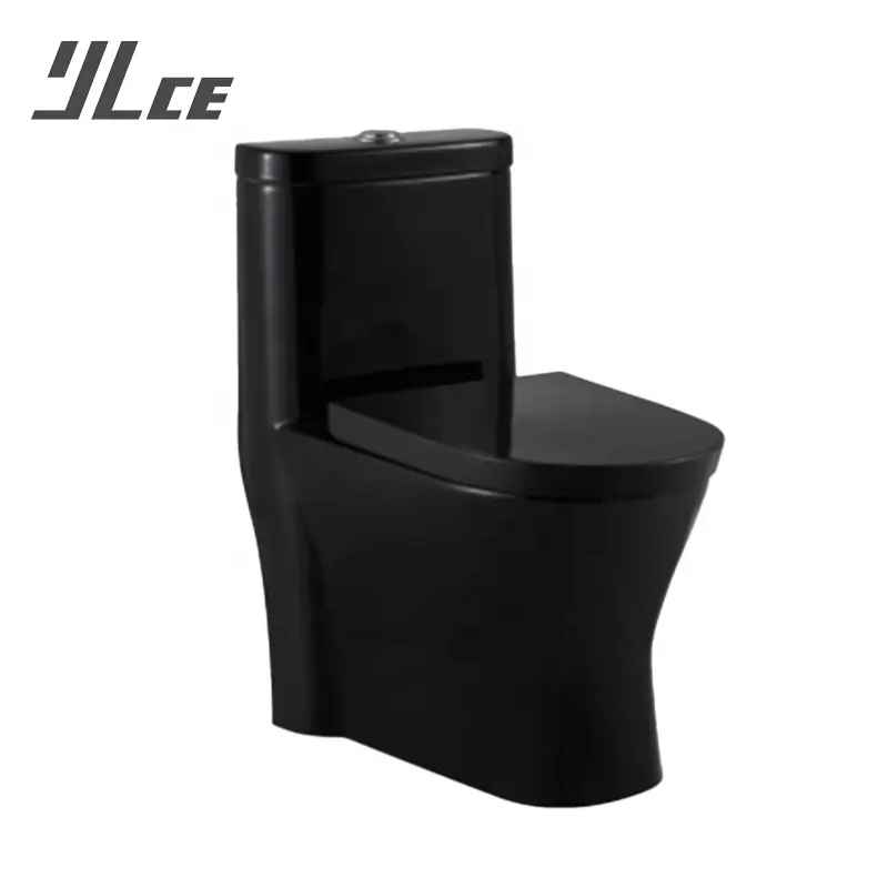 Colore nero lucido porcellana bagno montaggio a pavimento Water Closet One Piece Black Ceramic Toilet Bowl