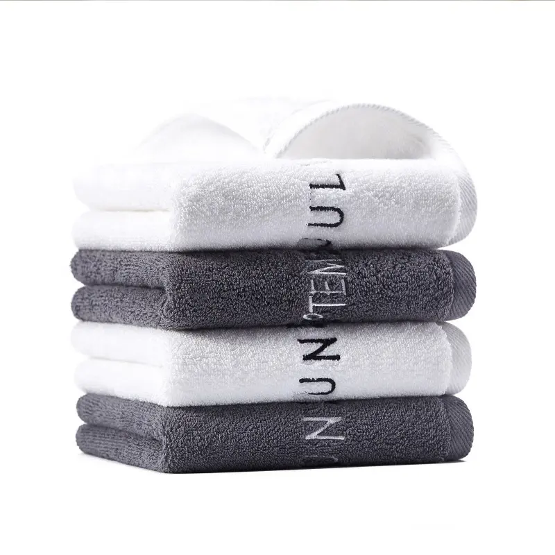 Highly Absorbent Custom Embroidery Logo 100 Cotton Hotel Spa Salon Bathroom Bath Cloth White Grey Face Towel