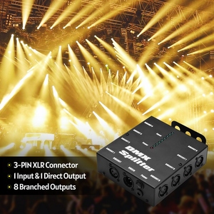 Distribuidor divisor de amplificador de señal óptica DMX512 1 entrada y salida directas 8 salidas independientes para Etapa de controlador de luz
