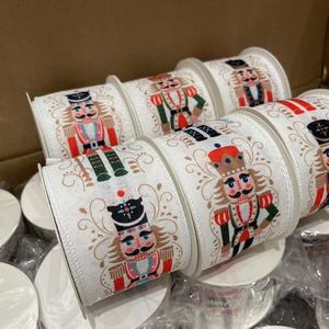 2 1/2线边印花亚麻丝带定制士兵卡通丝带10码圣诞家居装饰蝴蝶结制作花环 - Product Image 1