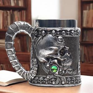 2024 ortaçağ kafatası kupa MBA11 çift katmanlı paslanmaz çelik reçine kupa 21 oz ölüm kabartma bira bardağı - Product Image 6