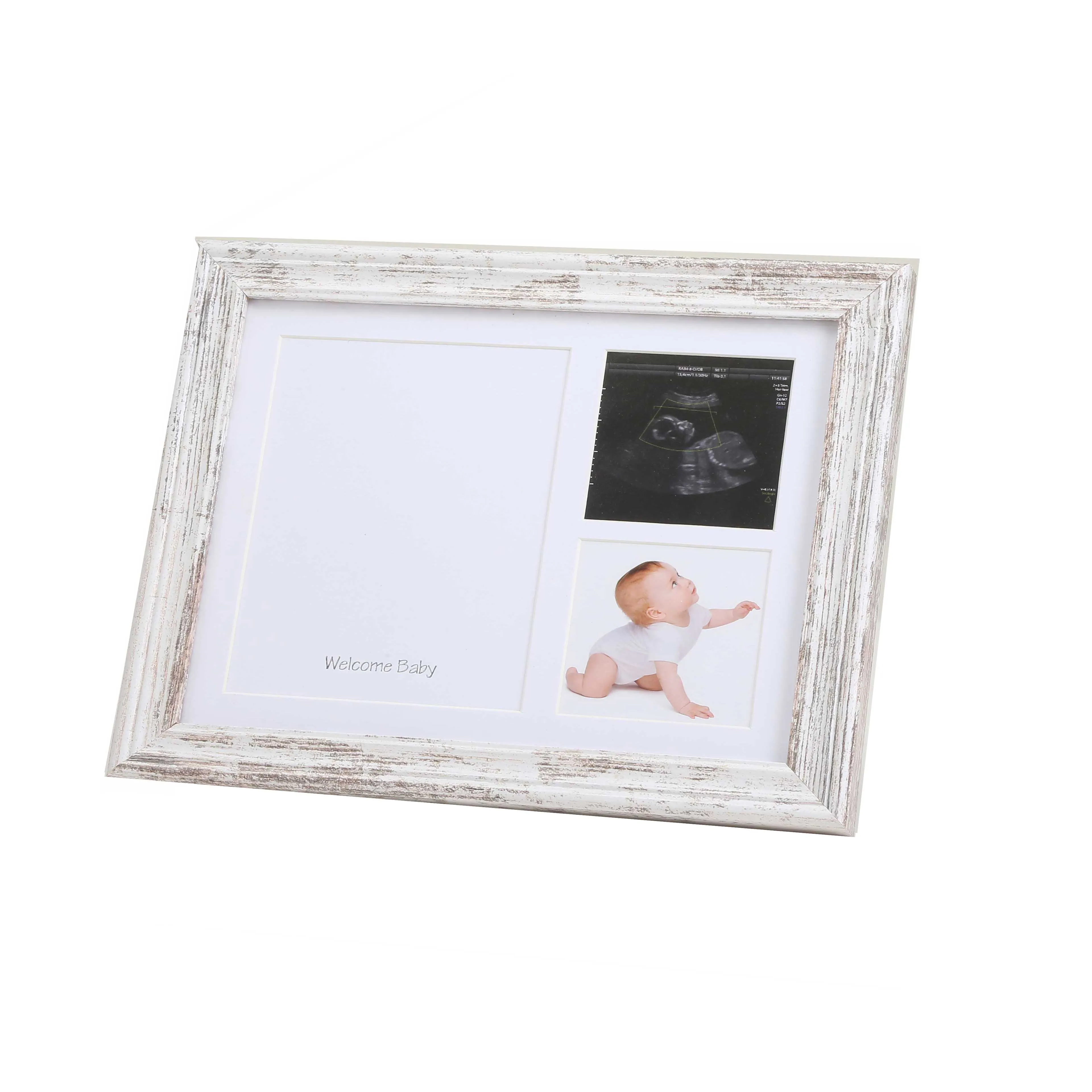 Pantalla de regalo de recién nacido, Kit de huella y huella de bebé blanco rústico, marco de foto de arcilla limpia, recuerdo de arcilla táctil para primer año