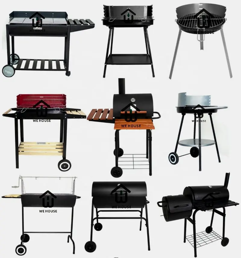 Grills BBQ Trolley Smoker Commercial Barbecue BBQ Grill with 2 Casters Smokeless Cooker Tools