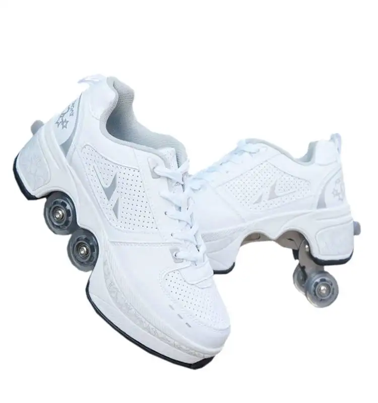 Decatense Walking rollershes Outdoor sport Kick Out trottola pattini a rotelle scarpe con 4 ruote retrattili