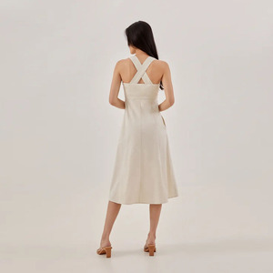 Mới Đến Tính Khí Đơn Giản Giản Giản Dị Cotton Phụ Nữ Không Tay Spaghetti Dây Đeo Chéo Midi Dress - Product Image 6