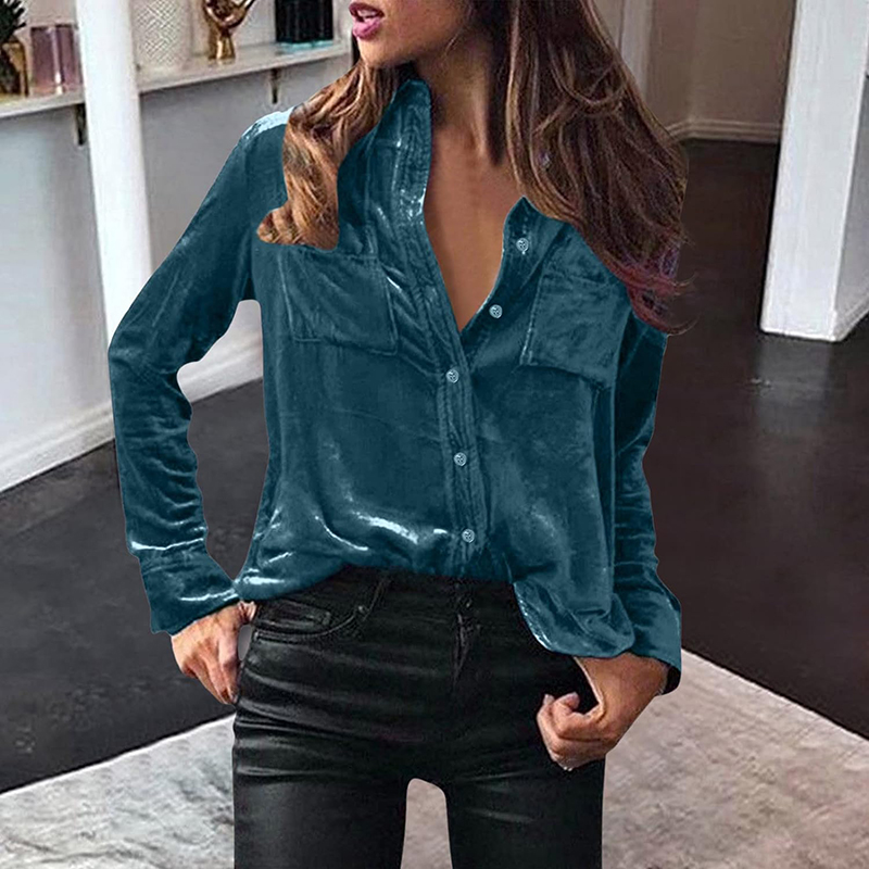 Camicia camicetta in velluto blu