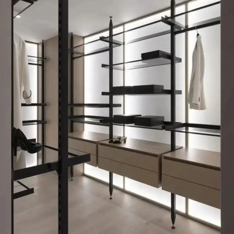 Muebles de dormitorio modernos walk in closet decoración de marco de metal para armario