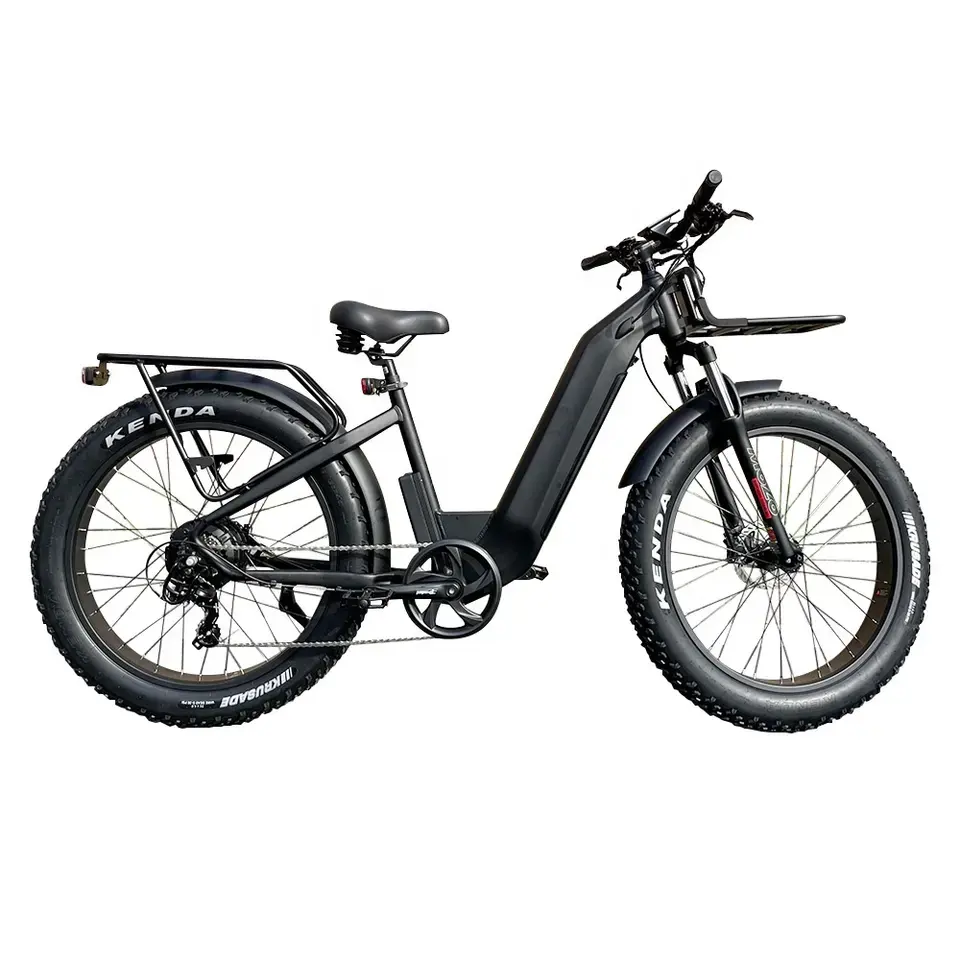 OUKA OEM üreticisi düşük adım plaj kruvazörü şehir Ebike yağ lastik e-döngüsü elektrikli hibrid bisiklet bisiklet arka raf ile