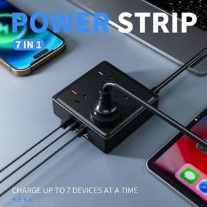 4つのコンセントと2つのUSBポートソケットコンセントを備えたマルチプロテクションau電源タップUSBポートを備えた20wpd充電器延長コード - Product Image 4