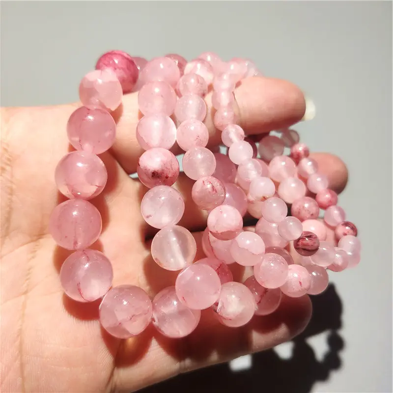 Donne 6 8 10 12MM Crackled Healing Crystal Beads quarzo rosa bracciale in agata rosa bracciale in giada persiana elasticizzata in pietra naturale