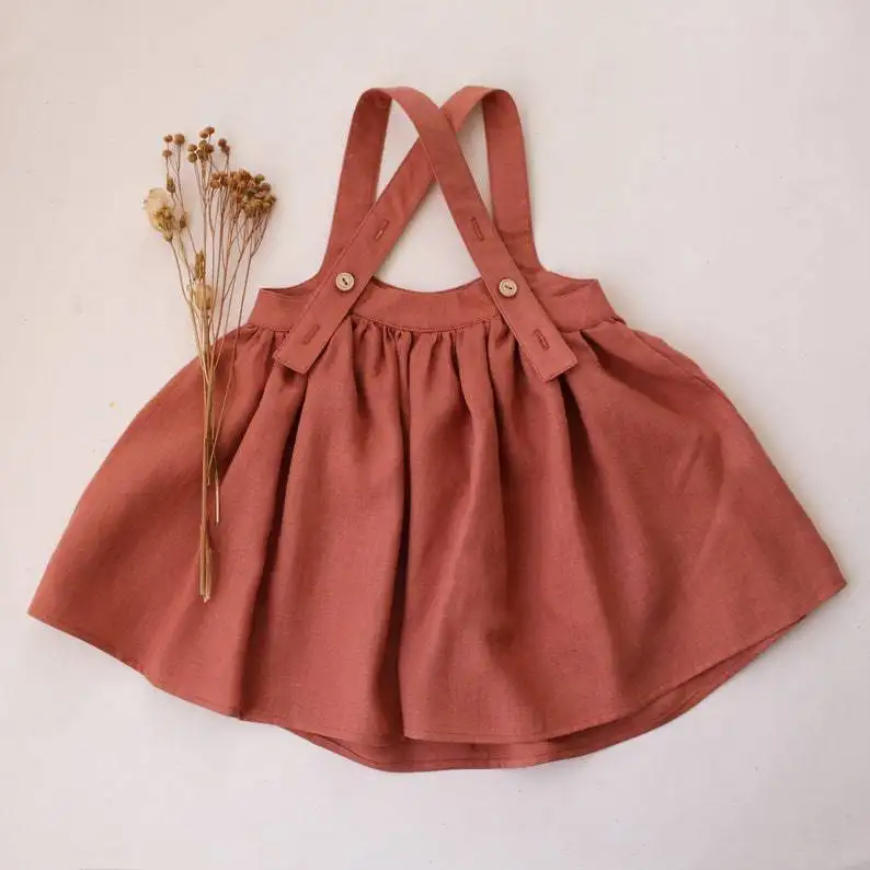 Nueva falda de chaleco de lino de algodón con tirantes para niñas, vestido de princesa popular para niñas