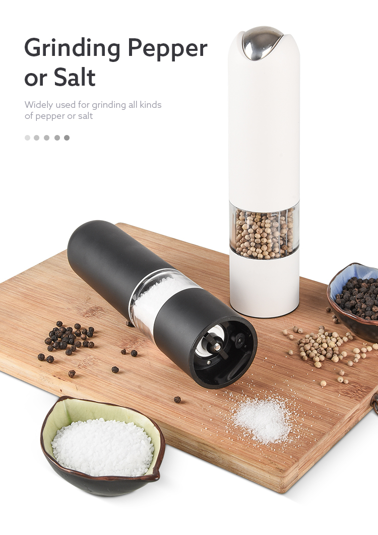 6 AAA batteries operated electric pepper grinder salt mill with white LED light