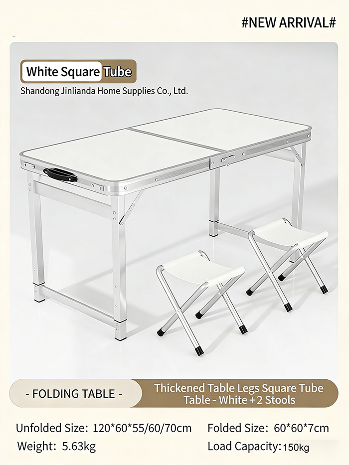 White-Square table legs-2 Foldable stools