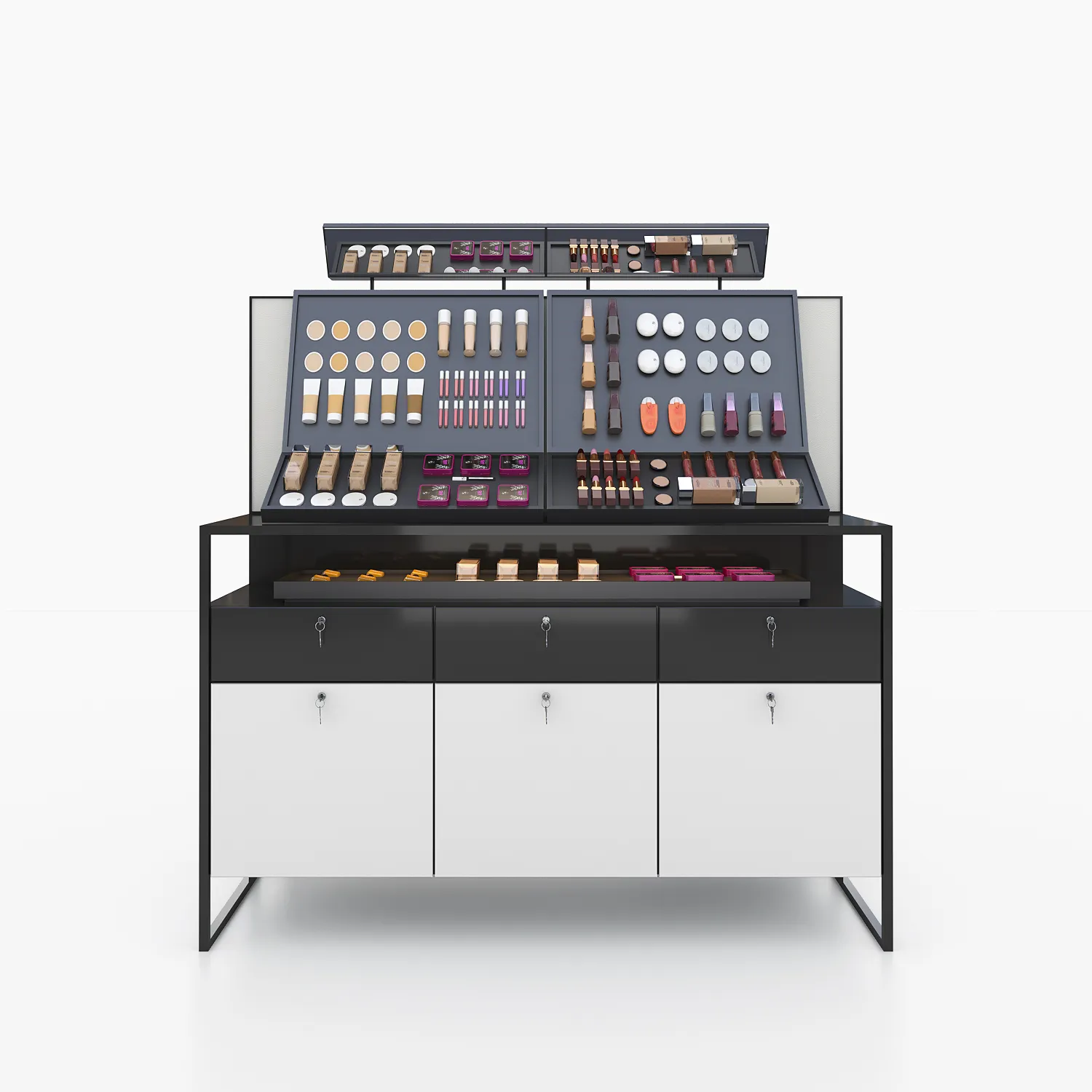 Baixo orçamento novo varejo perfume 3d beleza loja pop design acrílico de madeira cosméticos display counter showcase