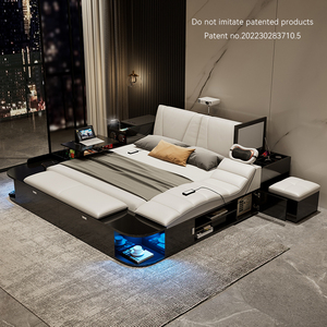 Modern çok fonksiyonlu masaj yatağı müzik USB projektör deri yatak tatami fabrika toptan yatak odası mobilyası - Product Image 4