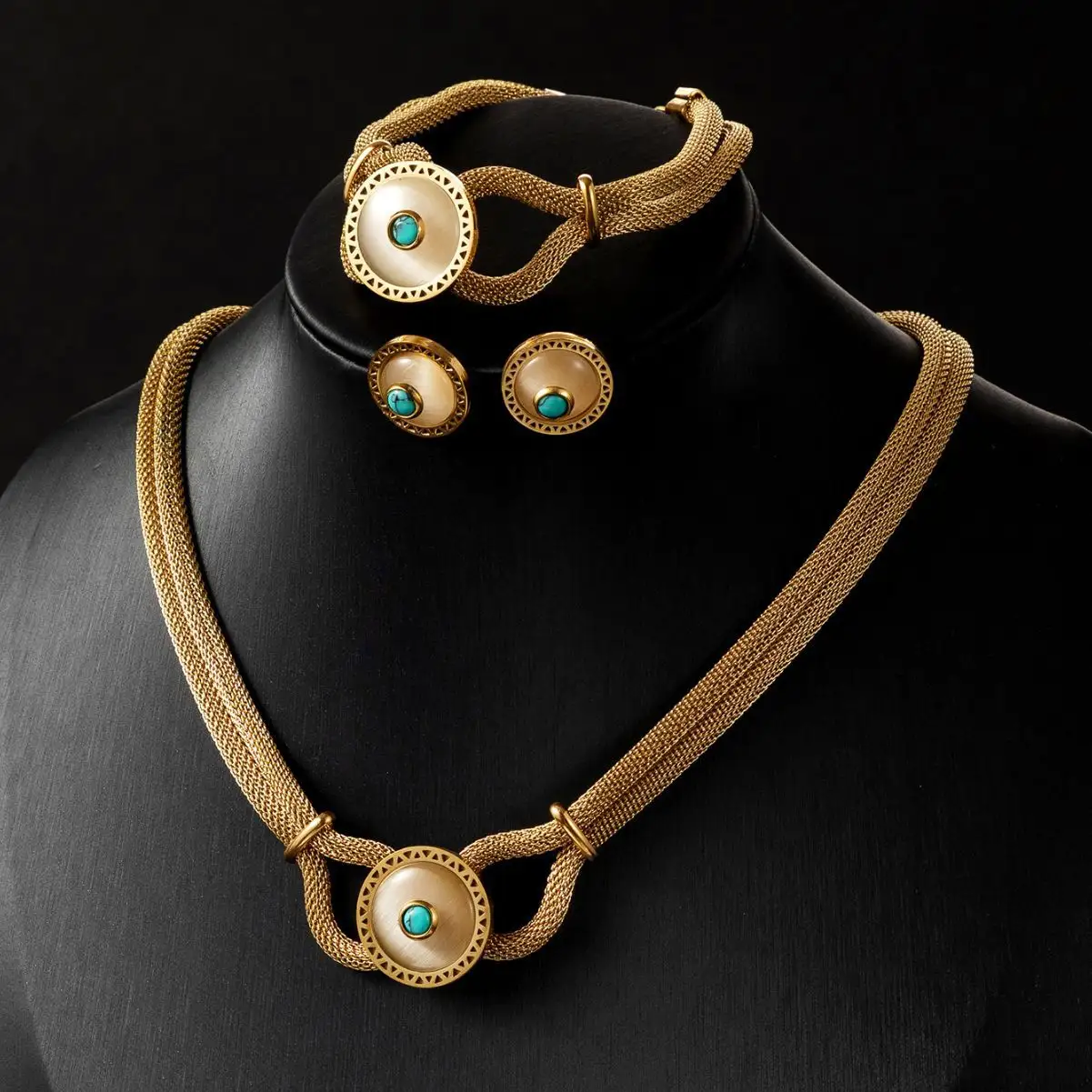 3 pezzi un Set di gioielli di moda 2023 Set di collana Vintage in ottone di alta qualità Set di gioielli geometrici di lusso turchesi per le donne