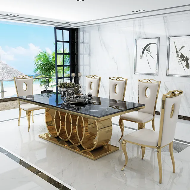 Home furniture modern dining room set marble dining table with 6 or 8 chairs