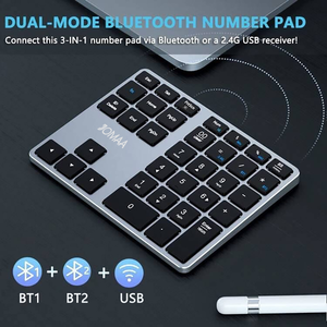 Teclado numérico inalámbrico JOMAA recargable 2,4G teclado numérico inalámbrico 35 teclas teclado numérico multidispositivo de aluminio para ordenador portátil