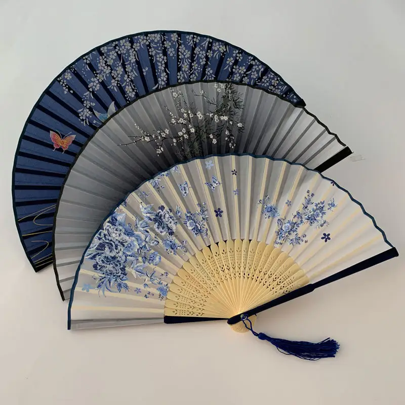 Ventilador plegable de seda de Estilo Vintage para decoración del hogar, ventilador de mano de estilo chino japonés para decoración artística, regalo artesanal para baile