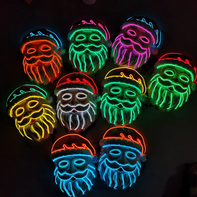 Maschera per feste di natale el incandescente maschera per feste di festa di babbo natale che cambia colore maschera incandescente per feste con led