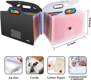 Paquete de archivos de acordeón portátil de 13 bolsillos, bolsa de carpeta de archivos de oficina de plástico y patrón de soporte para almacenamiento de documentos - Product Image 2