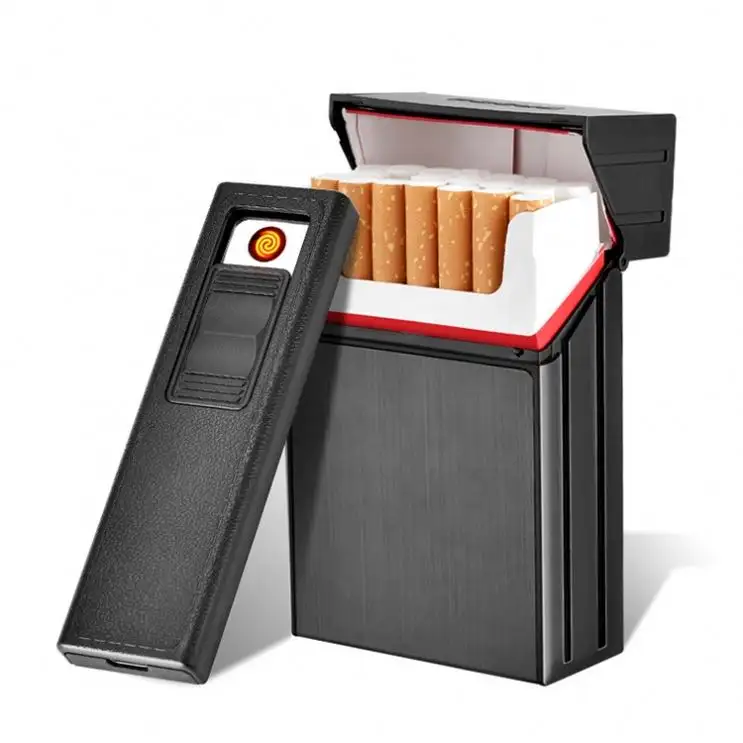 Kunden spezifische OEM-Zigaretten etui mit eingebautem USB-Feuerzeug 2-in-1-wiederaufladbarer Zigaretten halter Box Smoking Lighter