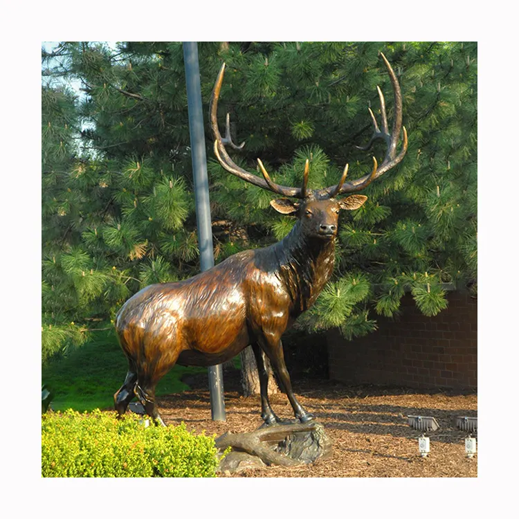 현대 야외 정원 장식 금속 동물 조각 실물 크기 주조 청동 황동 사슴 동상